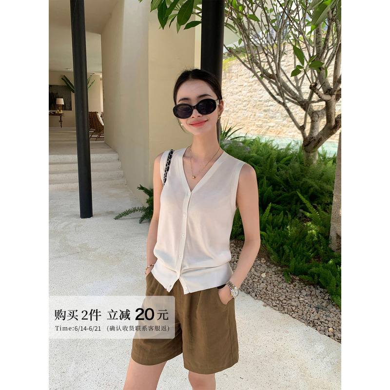 Maven Lin Highly Recommends | Lyocell Loose V-Neck Knitted Cardigan Vest Women's Vest Top