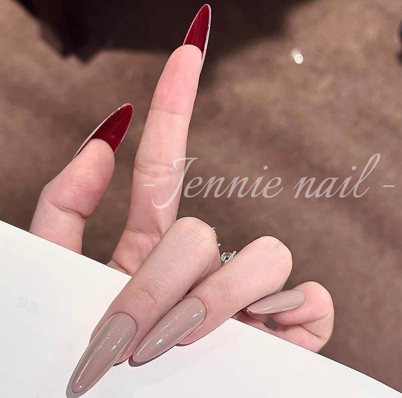 Handmade Red Base Nude Color Wearable Nails 2026 New Year Style French High-End Whitening Nail Patches Fake Nails Long Style
