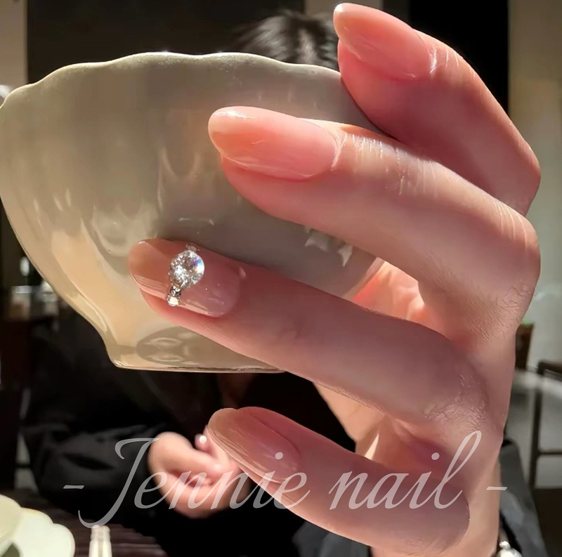 Purely Handmade Nude Diamond Ring Nail Art Press-On Nails Short Style 2025 New Model High-End Super Popular High Aesthetic Value 2026