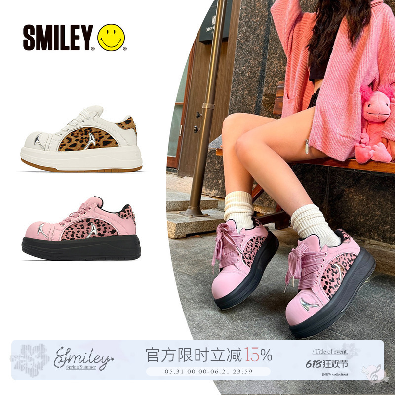 【Liu Jiaxin's Style】Smiley Smiley Face White Whale Leopard Print Chunky Sneakers Casual Platform Shoes Height-Increasing Women's Shoes