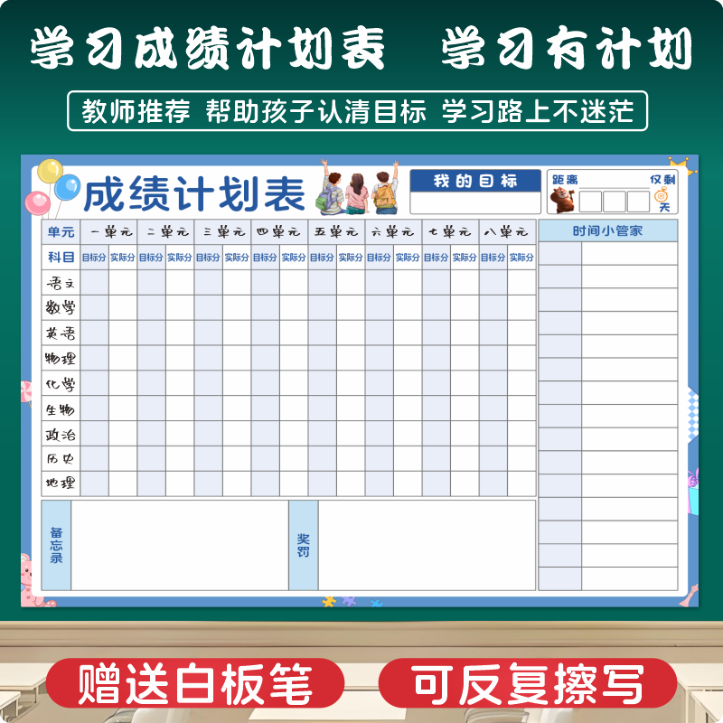 Academic Record Form, Goal Planning Board, Wall Sticker, Study Performance Record Sheet, Countdown to Goals for Middle School Students, Schedule