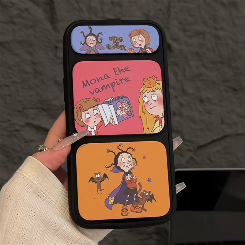 Cartoon Block Little Witch Mona Suitable for Apple 17 Pro Max Phone Case 16 New Model iPhone 15 Pro Max Sweet Cool 14 Flip Stand 13 Anti-Drop 15 Pro Dark 12 Female Pro Silicone