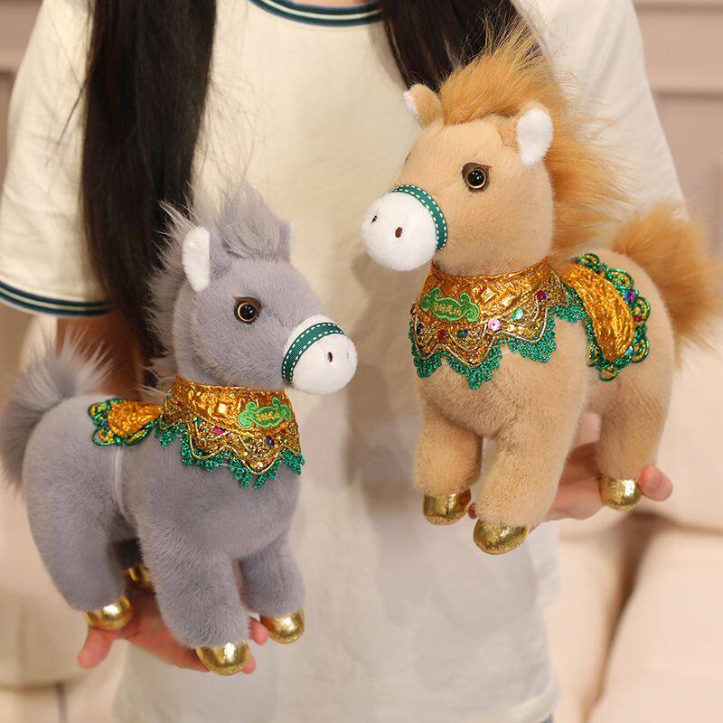 可愛迎賓小馬娃娃馬年吉祥物公仔毛絨玩具生肖馬玩偶擺件新年禮物