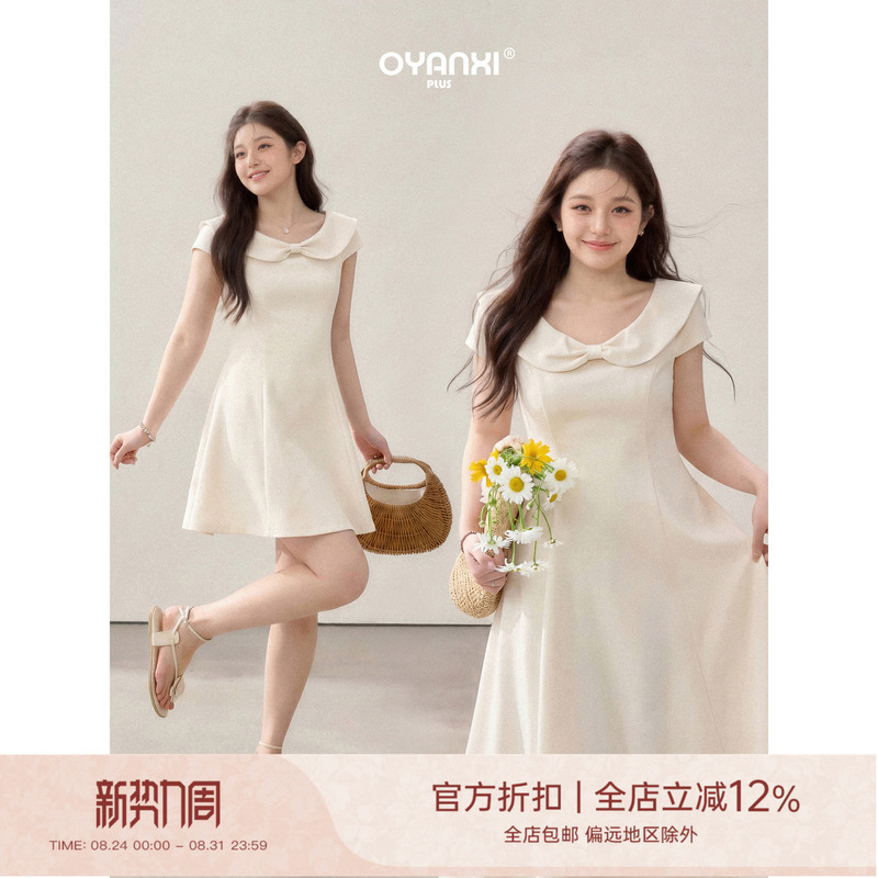 Ouyang Xiwei, the Slightly Chubby "Princess Jenny," Plus-Size Doll Collar Bow Dress for Women, Summer Waist-Cinching Princess Dress Ouyang Xiwei, the Slightly Chubby "Princess Jenny," Plus-Size Doll Collar Bow Dress for Women, Summer Waist-Cinching Princess Dress