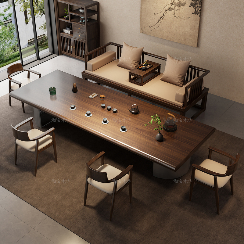 A Complete Set of Modern Household Furniture Including a Luohan Bed, Tea Table and Chair Combination, and a Solid Wood Zen-Style Tea Table A Complete Set of Modern Household Furniture Including a Luohan Bed, Tea Table and Chair Combination, and a Solid Wood Zen-Style Tea Table