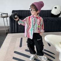 Boys shirts spring and autumn 2024 new style handsome baby fashionable clothes childrens spring clothes handsome trendy tops