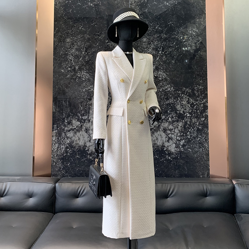 Pinuo Fox 2025 Chanel-Style Coarse-Knit Waist-Cinching Slimming Coat for Women, New Autumn and Winter Beige Mid-Length Trench Coat
