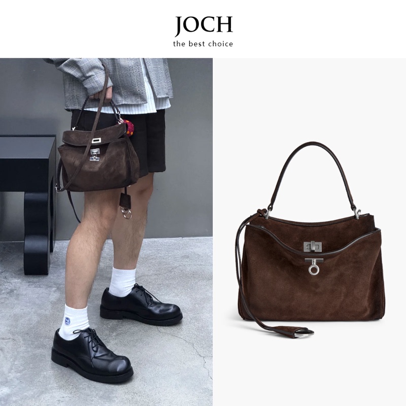 Joch New! Cowhide Autumn and Winter Soft Suede Mini Cowhide Lock Kelly Bag Mini Handbag Women's Crossbody Shoulder Bag