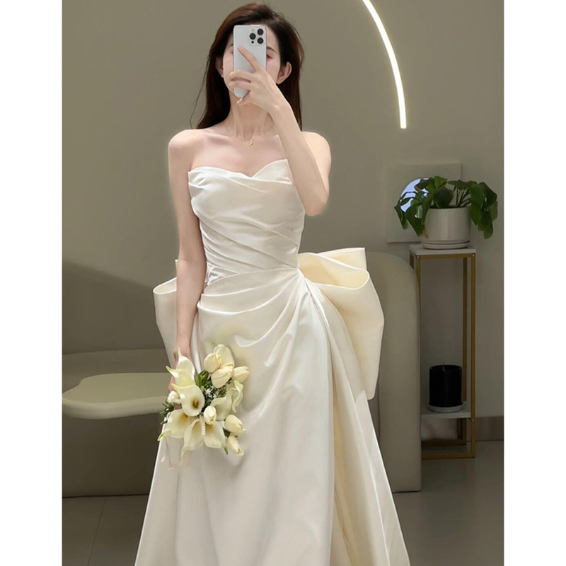 Satin Main Wedding Dress 2026 New Engagement Dress for Petite Women, Vintage Light Mermaid Morning Gown for Female Bride