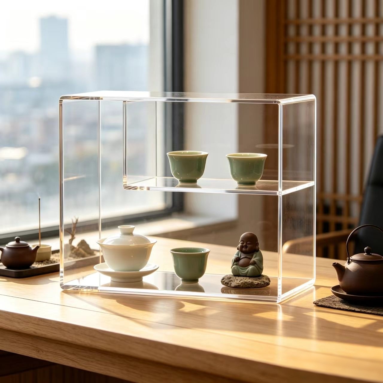 Acrylic Bogu Rack New Chinese Zen Tea Table Tea Set Display Rack Desktop Tea Cup Tea Pet Display Rack
