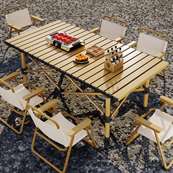 Outdoor Folding Chair and Table Combo for Camping, Portable Egg Roll Table, Picnic Set with One Table and Four Chairs