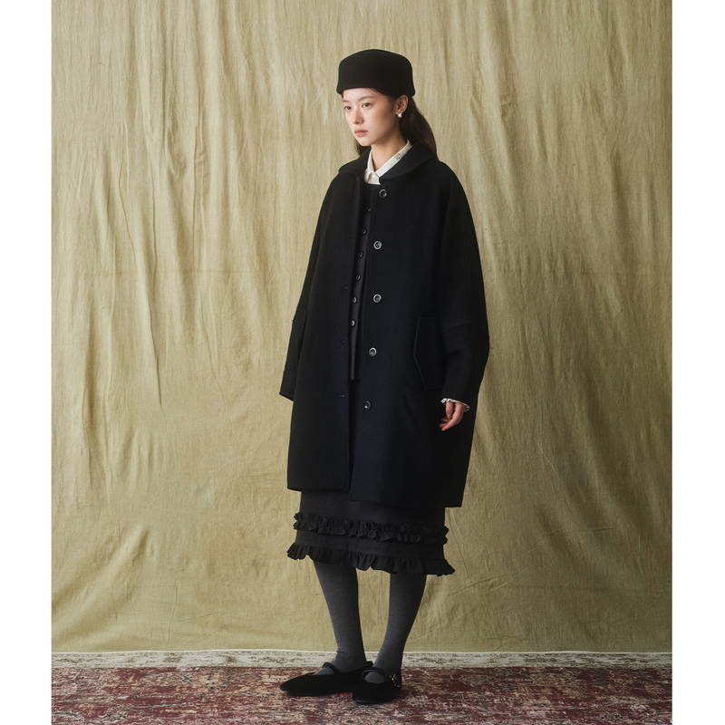 Jevotique Wool and Cashmere Cocoon-Shaped Batwing Sleeve Coat for Women, Winter Thick Mid-Length Doll Collar Jacket
