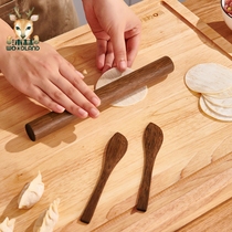 Mulin rolling pin set three-piece household dumpling making set (rolling pin 2 scoops) raw wood no paint no wax