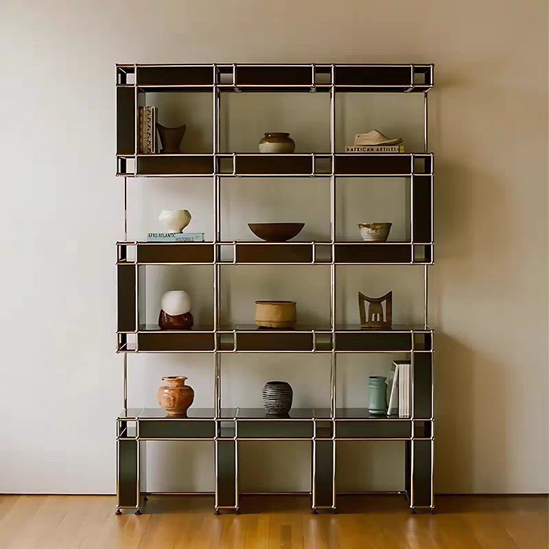 Simple Modern Trendy Study Room Stainless Steel Storage Display Cabinet Usm Light Luxury Vintage Bookshelf Popular Bookcase