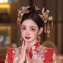 Xiuhe Headwear 2024 New New Chinese Style Bridal Headwear Wedding Ancient Style Crystal Tassel Step Shaking Dragon and Phoenix Coat Headwear