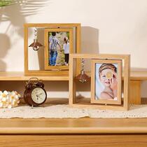 Creative rotating double-sided photo frame table setting Nordic simple wooden six-inch photo frame desktop ornament gift photo frame