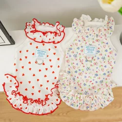 Spring and Summer Floral Suspender Dress Pet Clothing Princess Style Dog and Cat Clothes Bichon Thin Breathable Bichon Pomeranian
