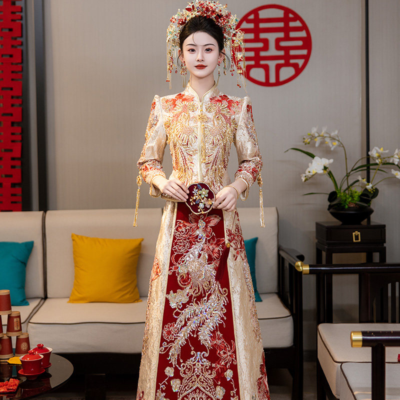 Xiuhe clothing bride 2025 новая одежда для тостов свадебное китайское свадебное платье платье дракона и феникса свадебное платье было тонким из шкафа 632
