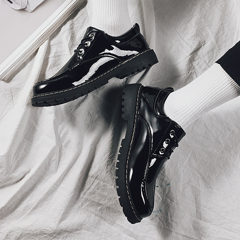 Autumn leather shoes men's black Korean version trend all-match student tide shoes British casual youth round head low-top Martin