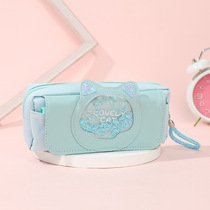 Cartoon pencil case multifunctional stationery storage bag quicksand cat stationery box canvas pencil case