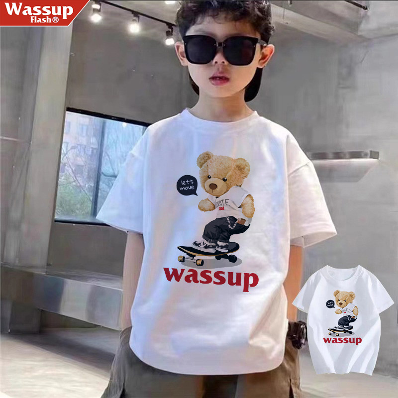 Летняя одежда для мальчиков от совместного бренда WASSUP, детская летняя футболка с короткими рукавами, новые детские топы с короткими рукавами для девочек среднего и большого размера 2026 года