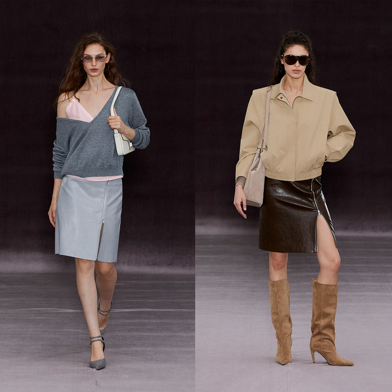 Randpickee丨Retro Series Retro Low-Waisted Straight-Leg Leather Skirt with Side Slits