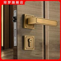 Solid high new Chinese ancient copper indoor bedroom door door lock magnetic suction silent split door handle gold room wood door lock