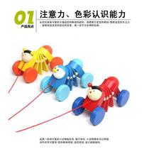 Cartoon animals pulling walkers infants and toddlers pulling carts caterpillar pull string animal wooden toys
