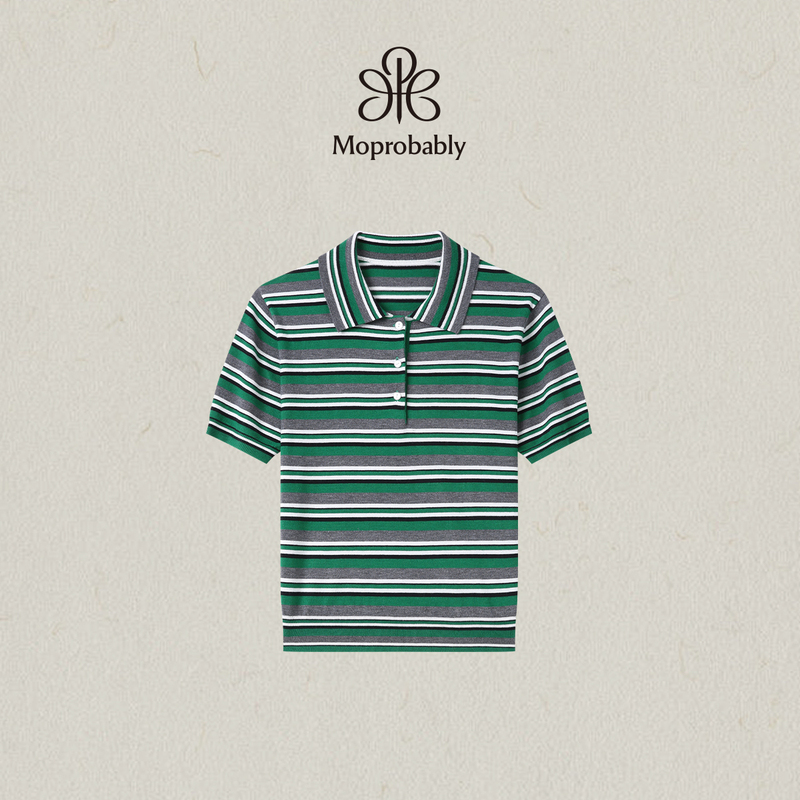 Moprobably Li Ynuo's Classic Versatile Striped Polo Shirt Short-Sleeved Casual Lapel Top Moprobably Li Ynuo's Classic Versatile Striped Polo Shirt Short-Sleeved Casual Lapel Top
