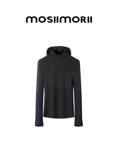 【安所】100%绵羊毛套头款松弛复古连帽修身女士针织内搭打底衫