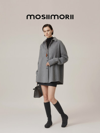 都柏林MOSIIMORII短款翻领毛呢外套女2025秋冬新款短款双面呢大衣