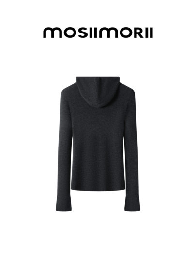 【安所】100%绵羊毛套头款松弛复古连帽修身女士针织内搭打底衫