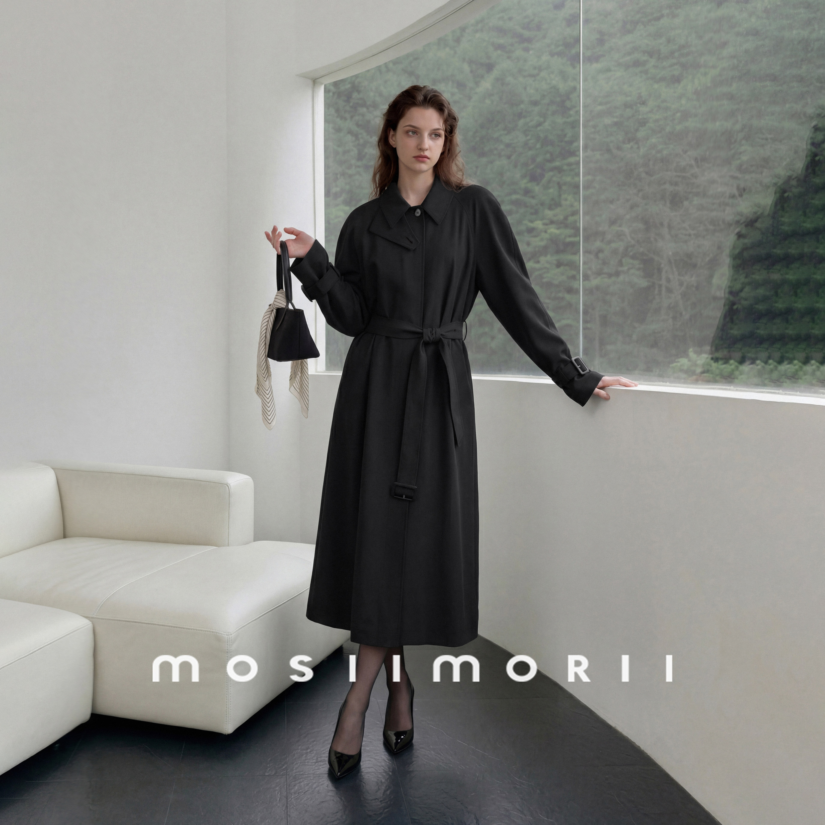 MOSIIMORII【星辰轨迹】秋季长款廓形时髦立领伞摆风衣外套女通勤