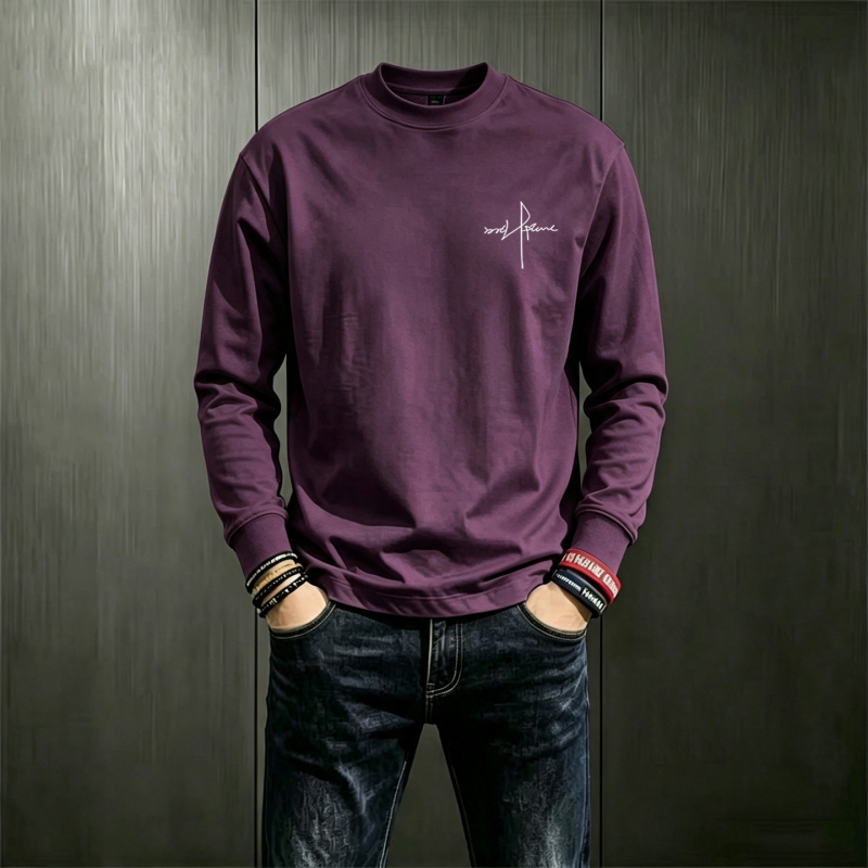 Men's Long-Sleeved T-Shirt with a Relaxed Fit, Vintage Style, Trendy Loose-Fitting Pure Cotton Base Shirt for Autumn Men's Long-Sleeved T-Shirt with a Relaxed Fit, Vintage Style, Trendy Loose-Fitting Pure Cotton Base Shirt for Autumn