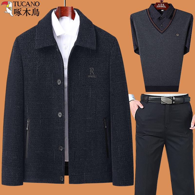 Woodpecker 2025 New Model Middle-Aged Men's Spring and Autumn Outerwear Suit for Dad, 50-60 Years Old, Middle-Aged and Elderly, 70-Year-Old Grandpa Jacket