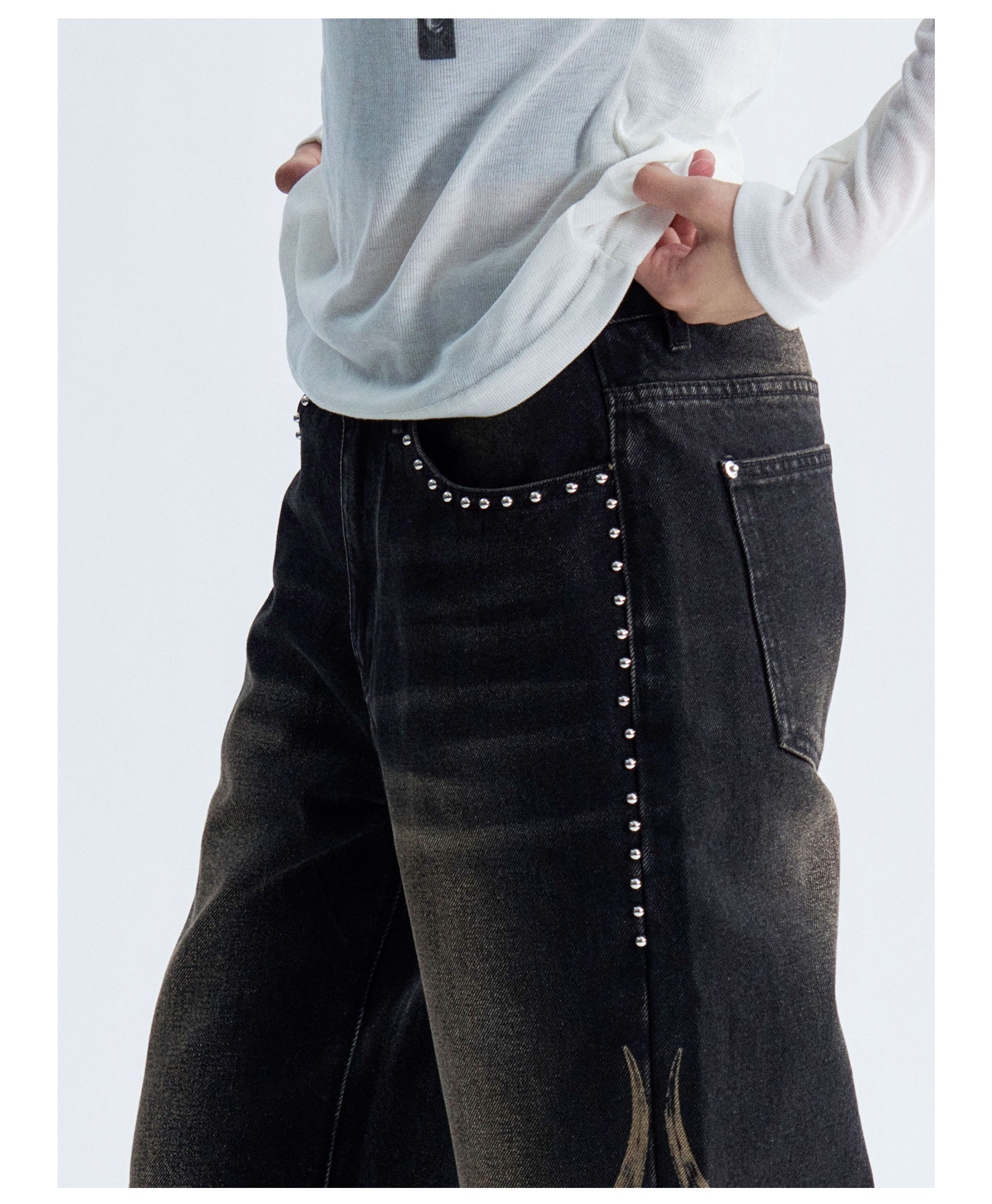 PAIKI Flame Print Straight-Leg Jeans