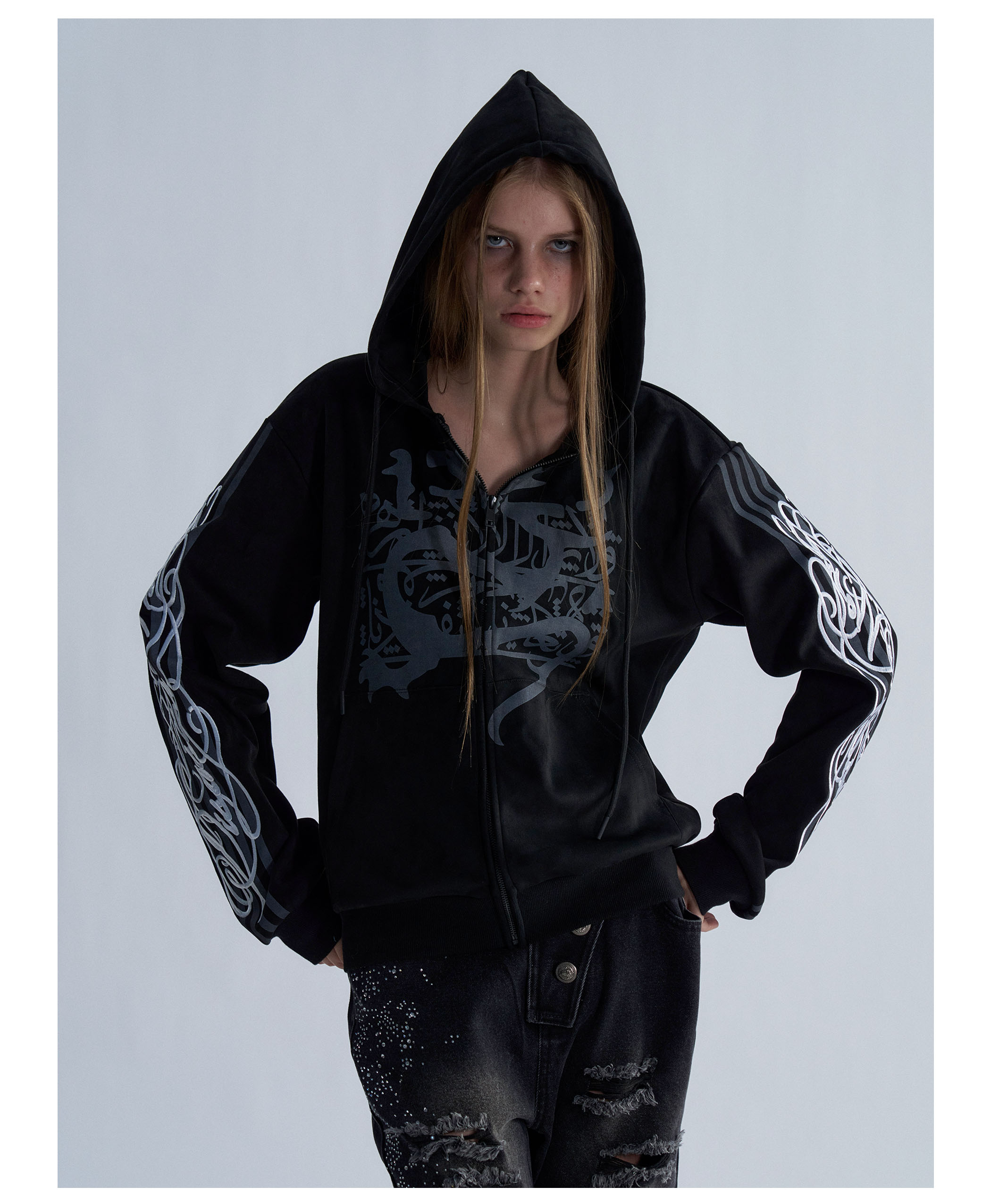 PAIKI Embroidered Studded Hoodie