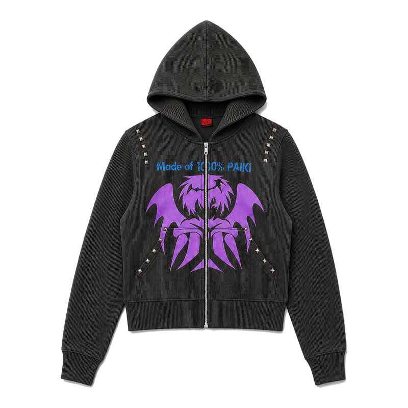 Paiki Studded Purple Devil Hooded Sweatshirt Light Subculture Long-Sleeve Studded Knit Zip-Up Cardigan Autumn and Winter Jacket Paiki Studded Purple Devil Hooded Sweatshirt Light Subculture Long-Sleeve Studded Knit Zip-Up Cardigan Autumn and Winter Jacket