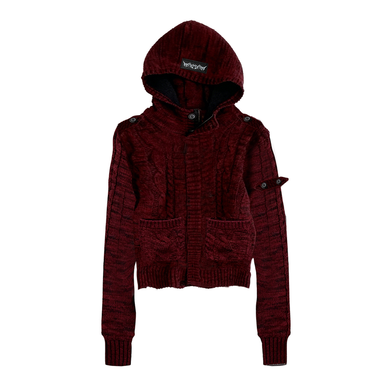 Paiki'Holy Flame Remnant' Black Flame Hooded Cardigan Sweater Knitwear Visual Style Long Sleeve Autumn Winter Men's Paiki'Holy Flame Remnant' Black Flame Hooded Cardigan Sweater Knitwear Visual Style Long Sleeve Autumn Winter Men's