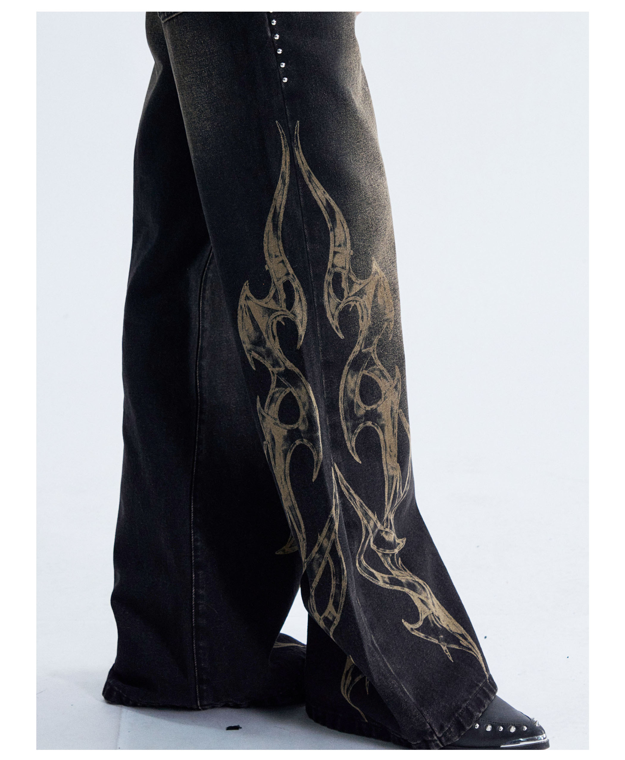 PAIKI Flame Print Straight-Leg Jeans