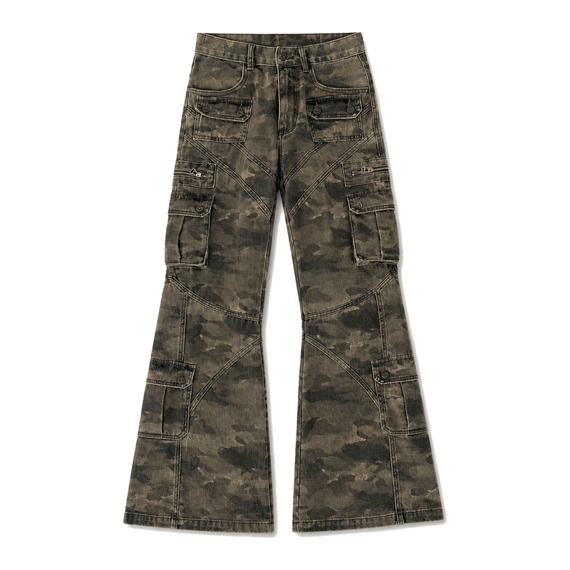 Paiki Camouflage Bombshell Pants Multi-Panel Washed Camouflage Pants Light Subculture Workwear Pants Street Style Flared Pants Paiki Camouflage Bombshell Pants Multi-Panel Washed Camouflage Pants Light Subculture Workwear Pants Street Style Flared Pants