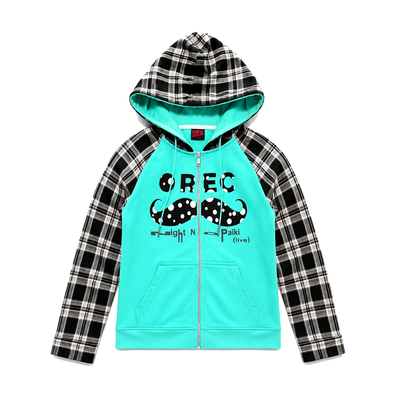 Paiki Mint Rec Mustache Jacket Plaid Raglan Hooded Sweatshirt Lake Blue Hoodie Light Y2K Style for Women Paiki Mint Rec Mustache Jacket Plaid Raglan Hooded Sweatshirt Lake Blue Hoodie Light Y2K Style for Women