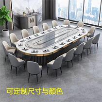 Oval electric dining table automatic rotating slate small hot pot table conveyor belt induction cooker table rectangular table