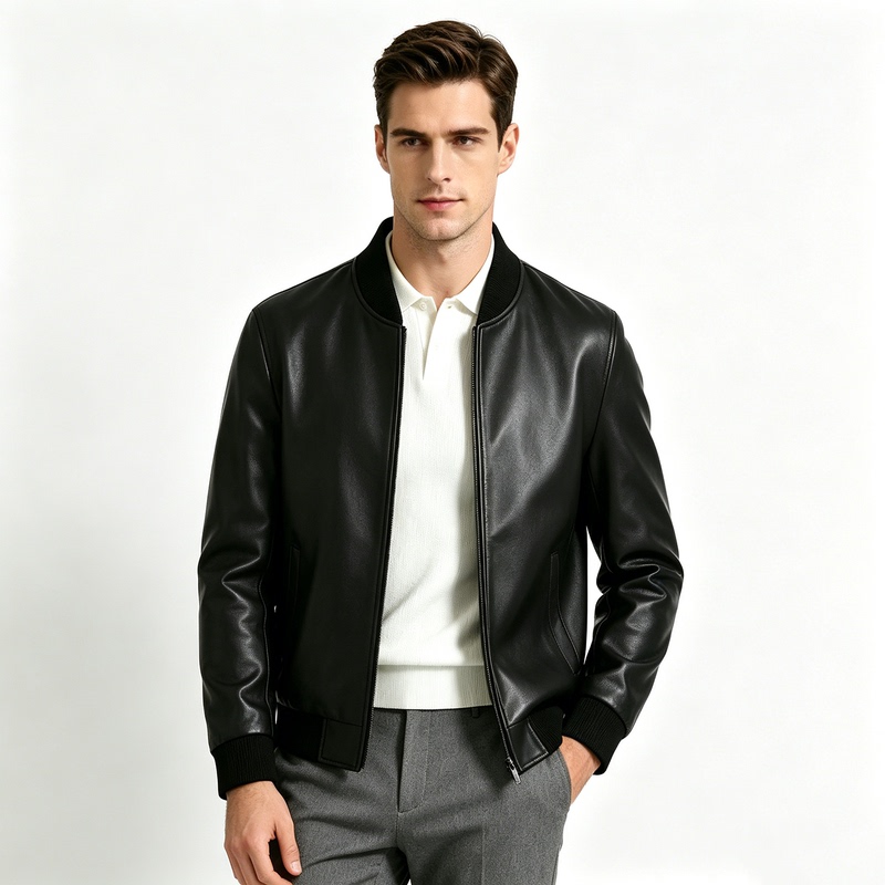 Spring and Autumn Men's New Casual Slim-Fit Genuine Sheepskin Leather Jacket, High-End Fashion Trendy Baseball Collar Coat Spring and Autumn Men's New Casual Slim-Fit Genuine Sheepskin Leather Jacket, High-End Fashion Trendy Baseball Collar Coat