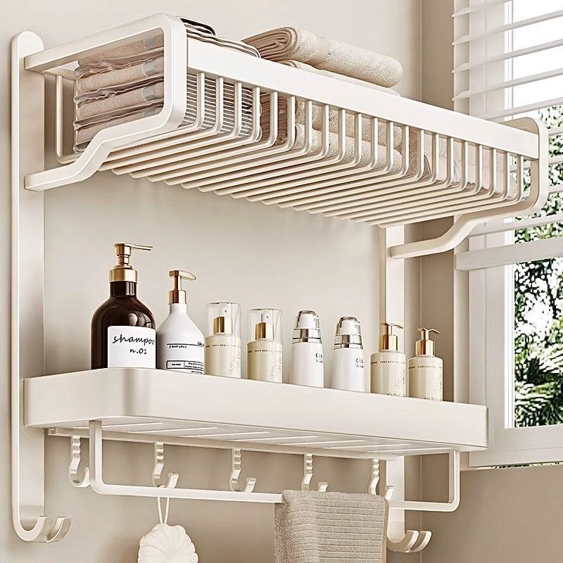 バスルームタオルラック パンチフリー バスルーム収納ラック 一体型洗面台 シャワールーム トイレ パンチフリー収納ラック