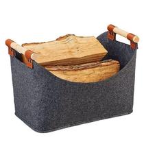 Felt Storage Bag Firewood Box with Wooden Handles Fruit