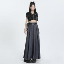 Pink skirt womens summer mid-length suit skirt high-waist slim pleated niche temperament A-line skirt