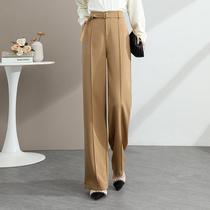 2023 spring new style high-waisted slim suit pants for women with drapey trousers belt slim straight pants off-white wide pants