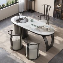 Light luxury modern simple tea table and chair combination office balcony slate small coffee table tea table kettle integrated slate