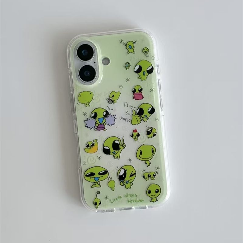 Green Animal-Themed Samsung S24Fe Phone Case, S26 Double-Layer, S23 Ultra Women's Model, S21+/S22/A54/A52 Creative Anti-Drop, A72/A73/A33 Hard Case, A05S/A34/57/A53